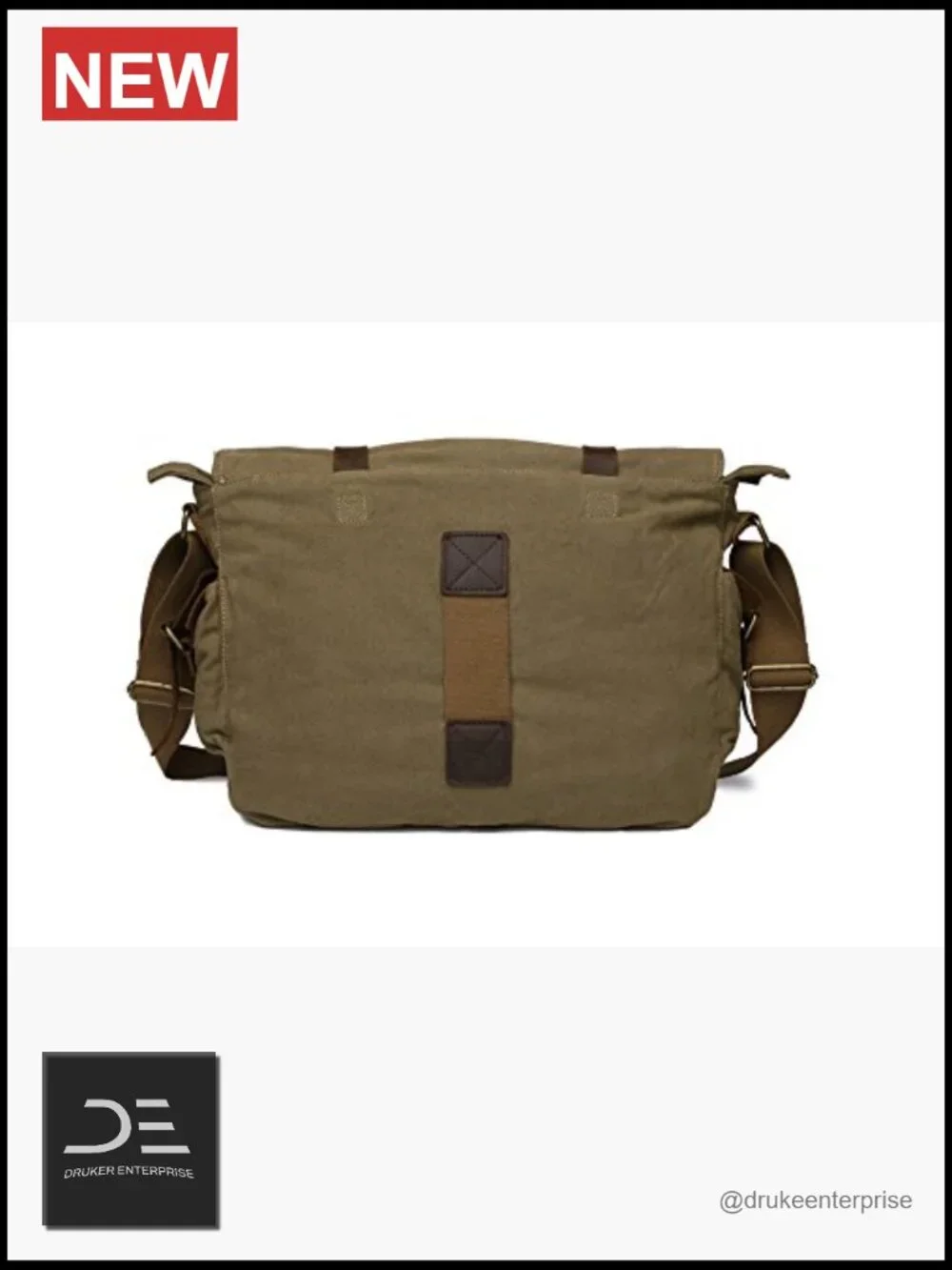Vintage Military Canvas Leather Messenger Laptop Bag 17 inch